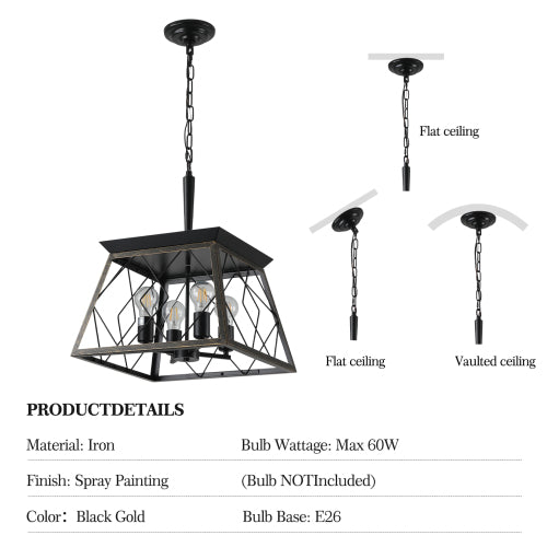 16" Industrial 4-Light Pendant Chandelier – Modern Farmhouse Elegance