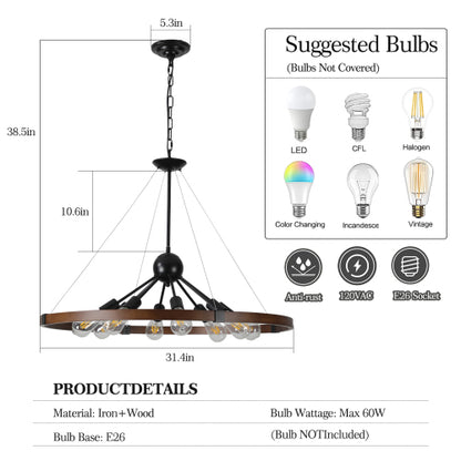 8-Light Retro Farmhouse Chandelier (No Bulbs)