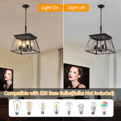 16" Industrial 4-Light Pendant Chandelier – Modern Farmhouse Elegance
