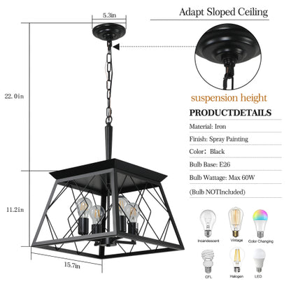 16" Industrial 4-Light Pendant Chandelier – Modern Farmhouse Elegance