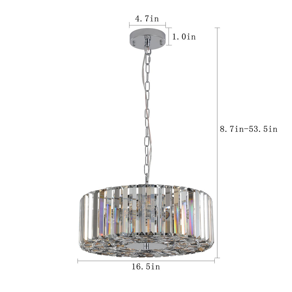 17" Chrome Crystal Pendant -Modern Elegance &amp; Radiant Illumination