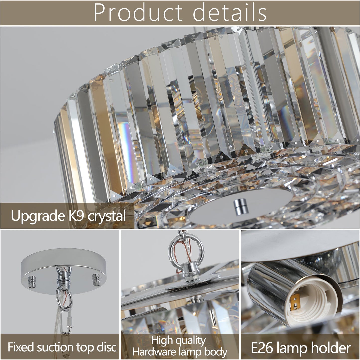 17" Chrome Crystal Pendant -Modern Elegance &amp; Radiant Illumination