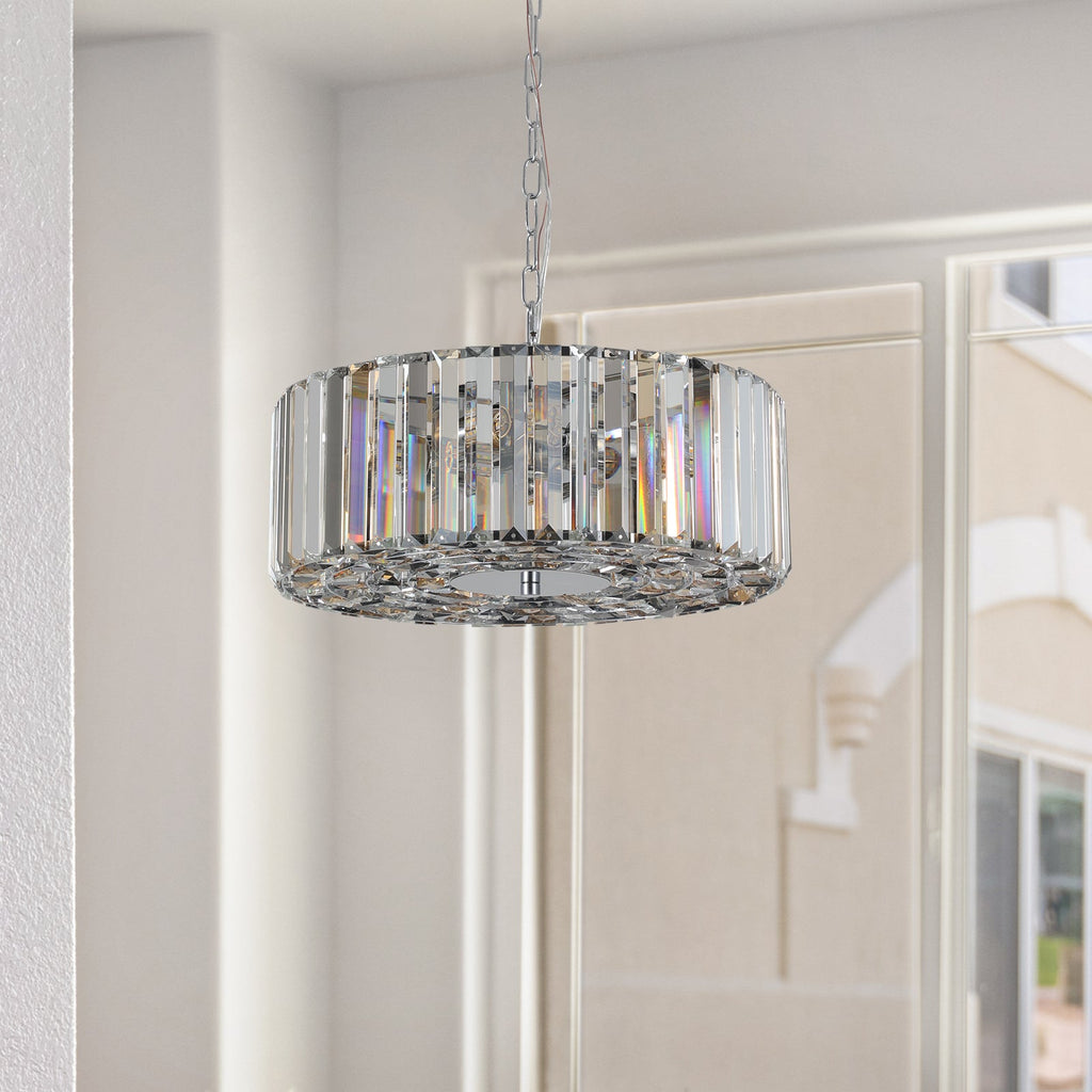 17" Chrome Crystal Pendant -Modern Elegance &amp; Radiant Illumination