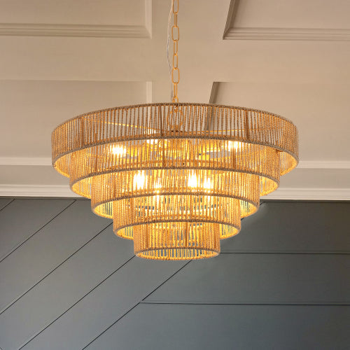 24" Woven Hemp Rope Chandelier -Boho Farmhouse Elegance