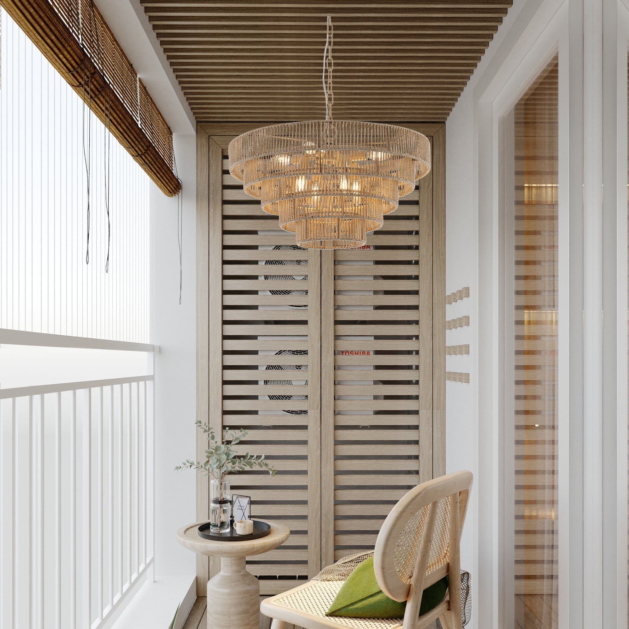 24" Woven Hemp Rope Chandelier -Boho Farmhouse Elegance