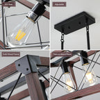 32" Walnut Industrial Farmhouse Rectangle Pendant Light, 5-Light Chandelier (No Bulbs)