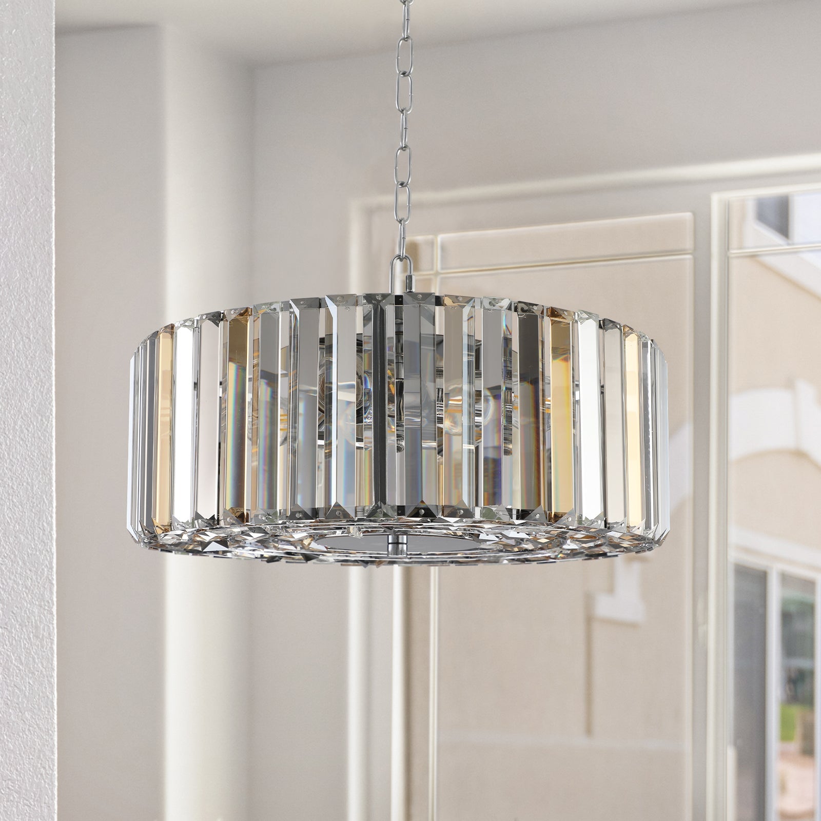 17" Chrome Crystal Pendant -Modern Elegance &amp; Radiant Illumination