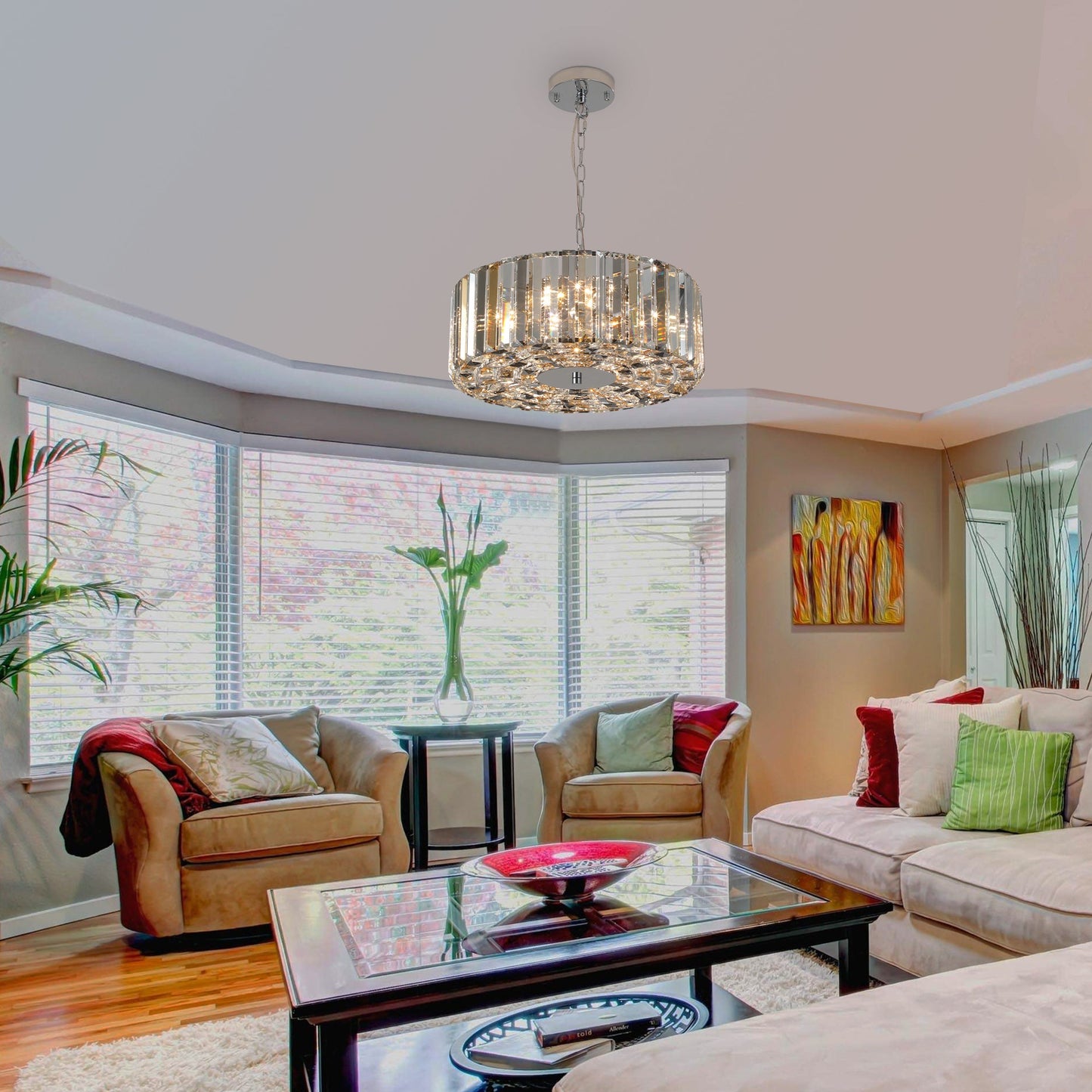 17" Chrome Crystal Pendant -Modern Elegance &amp; Radiant Illumination