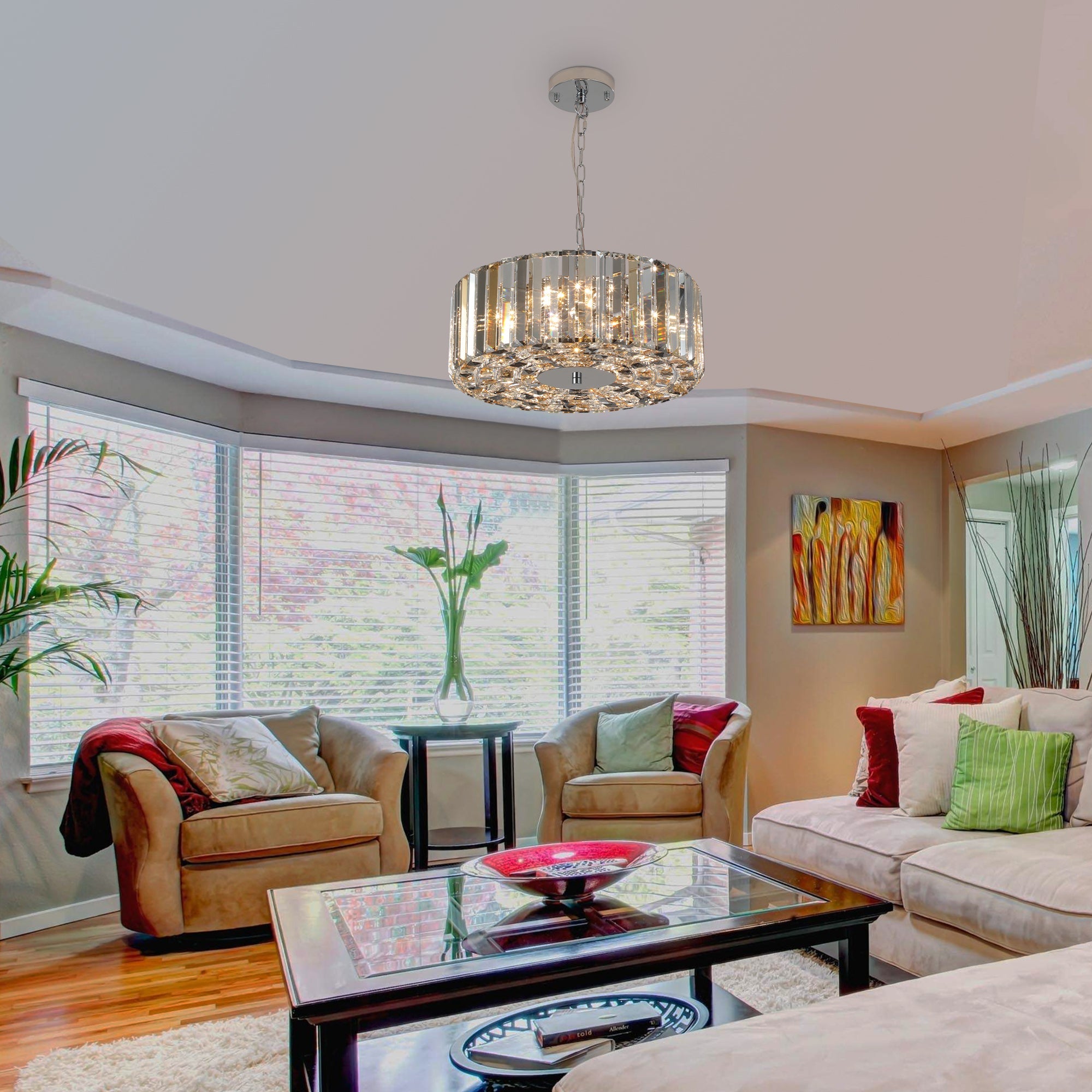 17" Chrome Crystal Pendant -Modern Elegance &amp; Radiant Illumination