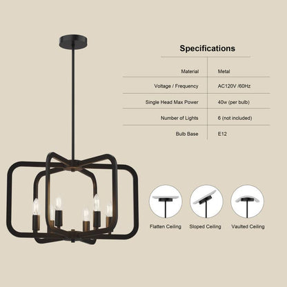 Black 6-Light Pendant Light Chandelier