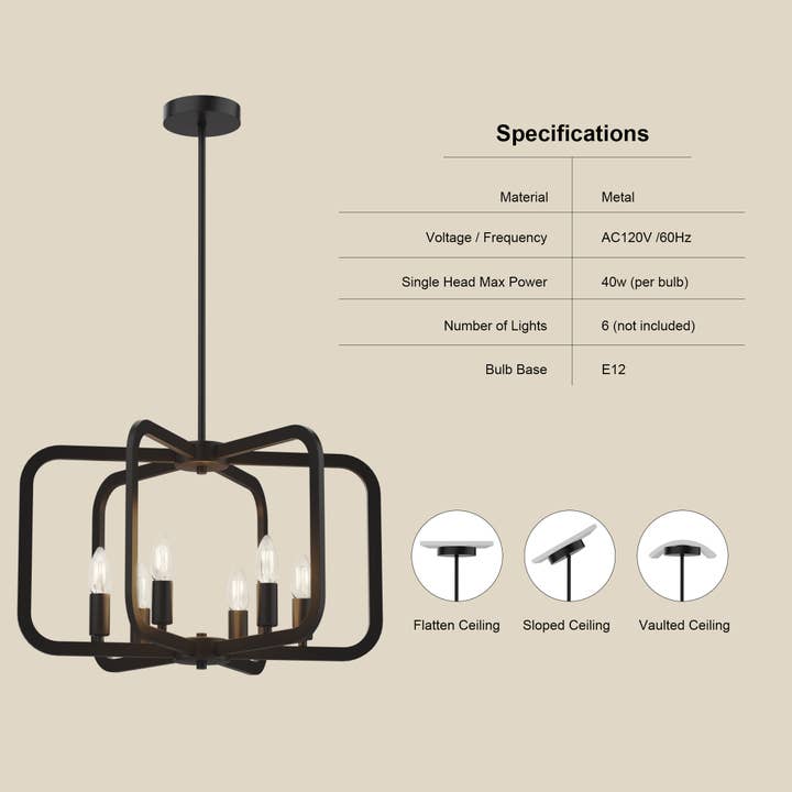 Black 6-Light Pendant Light Chandelier
