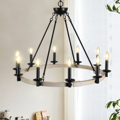 32" Rustic Farmhouse 10-Light Candle Chandelier (No Bulbs)