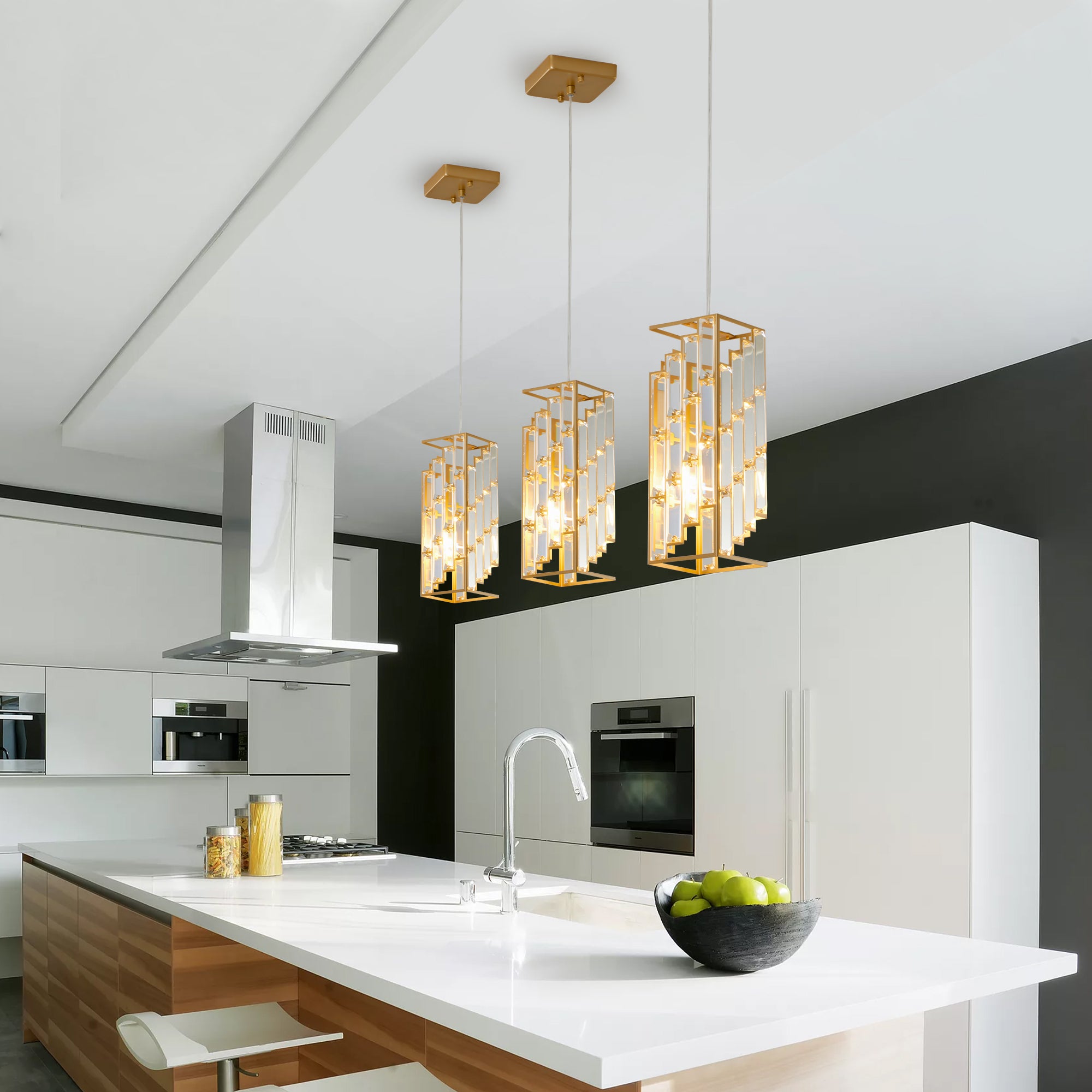 Modern Crystal Pendant Lights – Set of 3 Adjustable Ceiling Fixtures