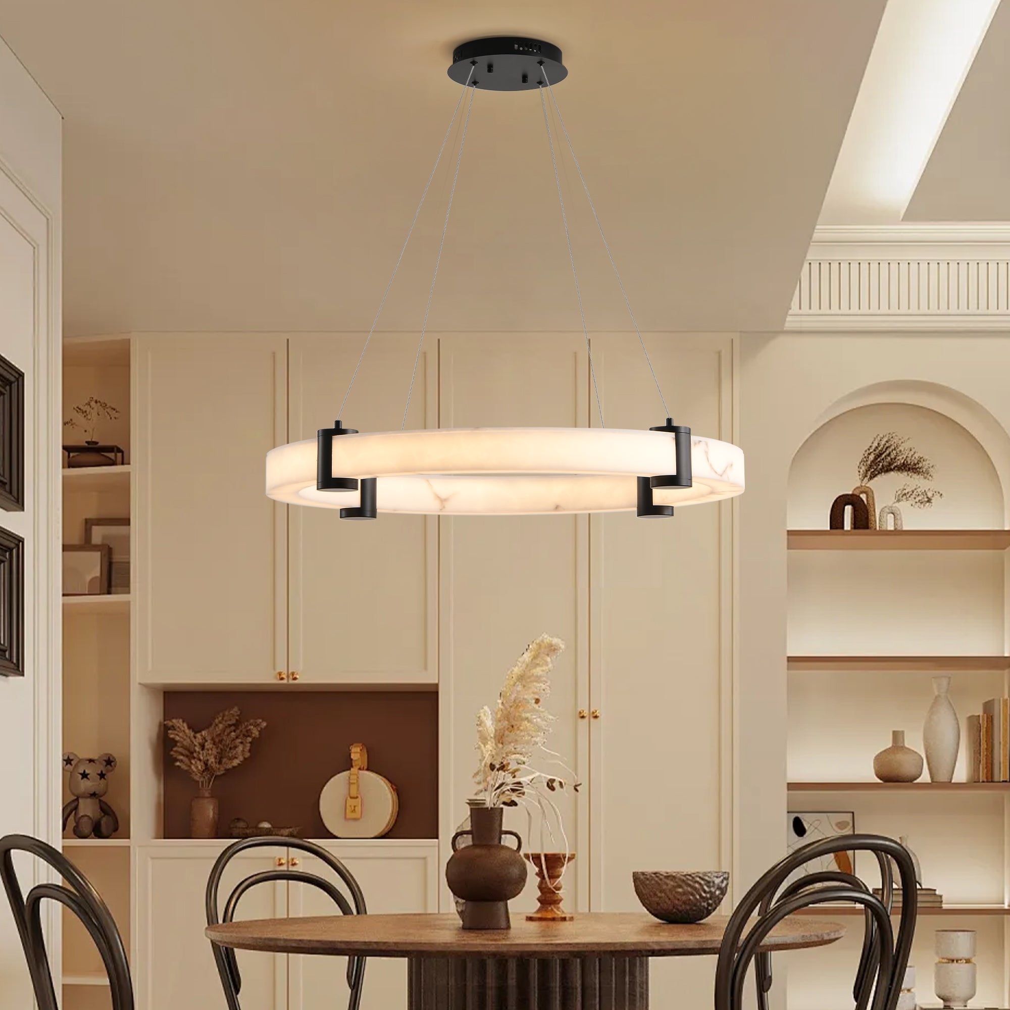 Suspension LED moderne, anneau en résine avec finition imitation marbre 