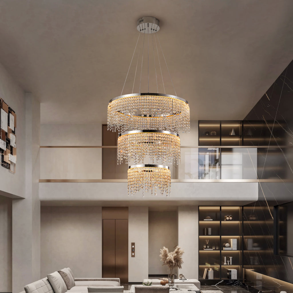 23.6-inch Fancy hanging ceiling lamps luxury modern pendant light crystal chandelier