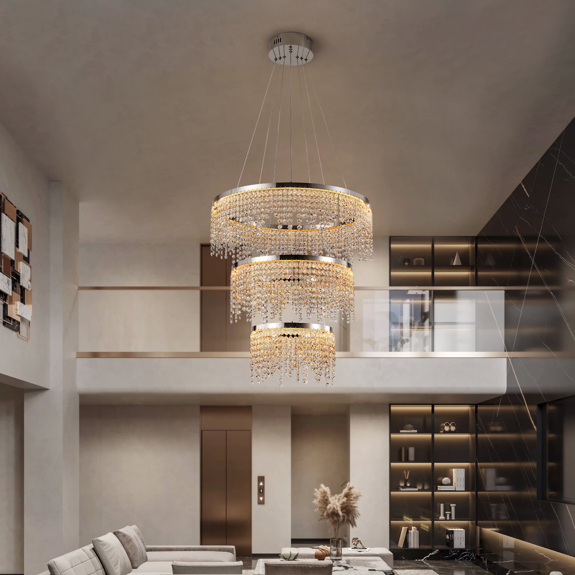 23.6-inch Fancy hanging ceiling lamps luxury modern pendant light crystal chandelier