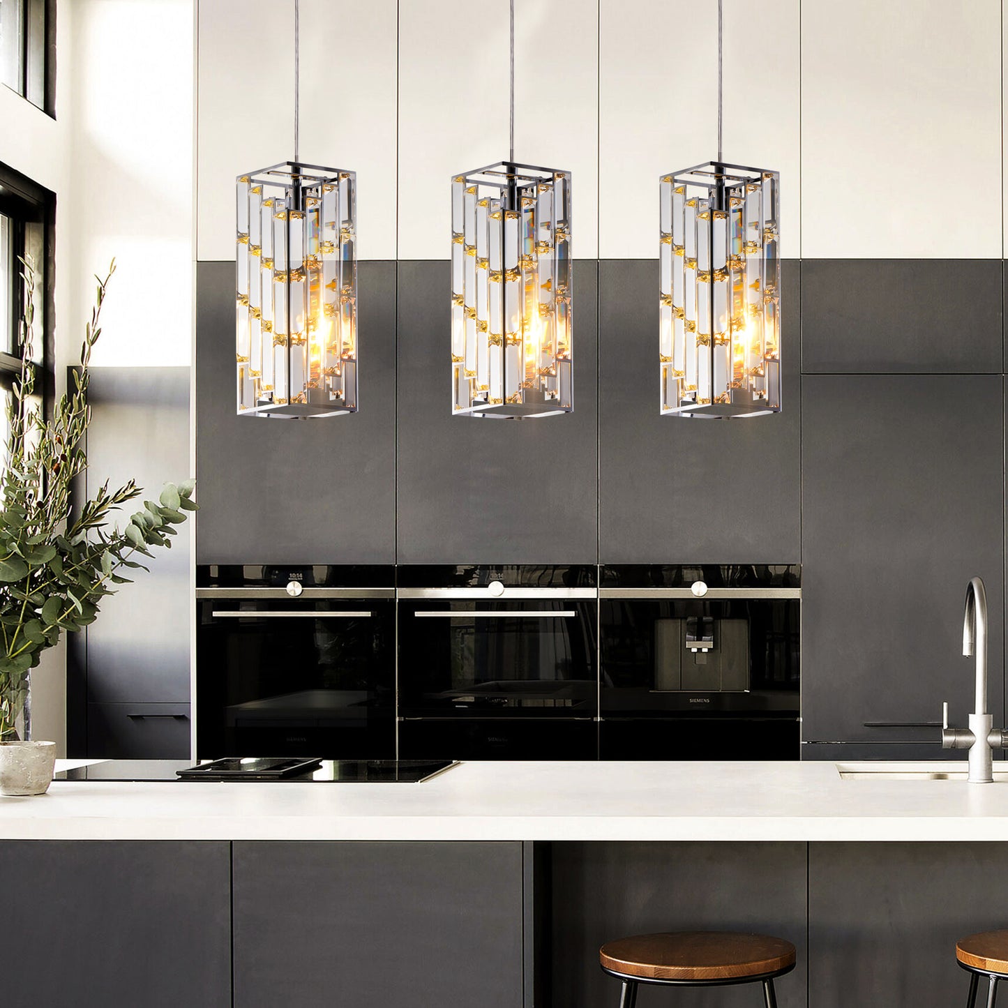 Modern Crystal Pendant Lights -Set of 3 Adjustable Ceiling Fixtures