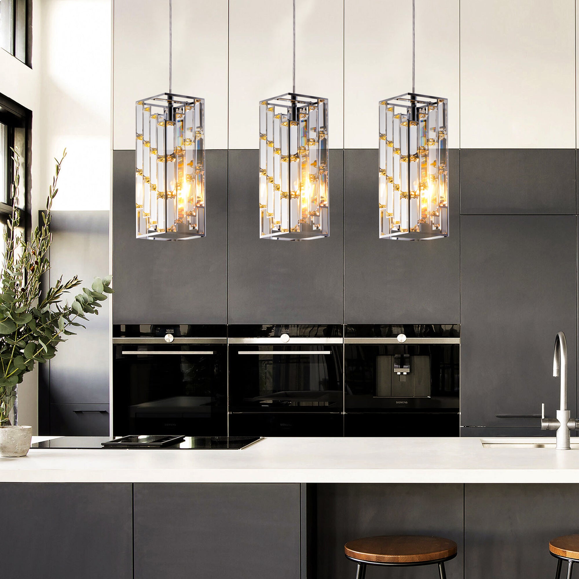 Modern Crystal Pendant Lights – Set of 3 Adjustable Ceiling Fixtures