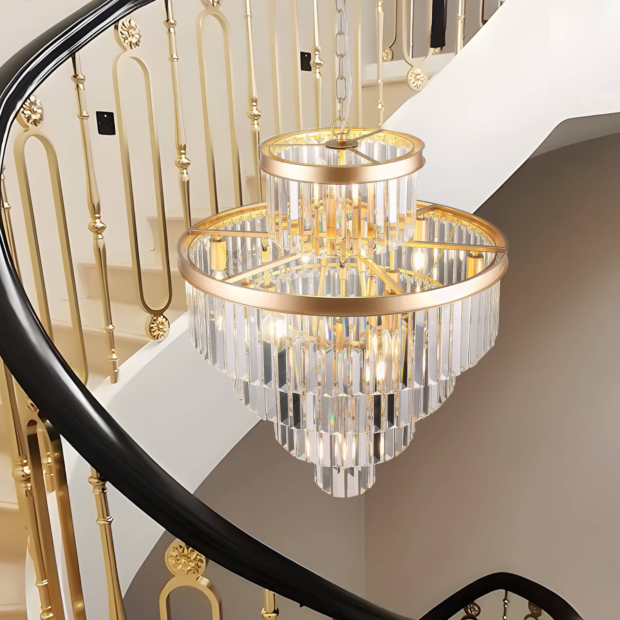 Golden Luxury Crystal Chandelier – Modern Ceiling Light Fixture