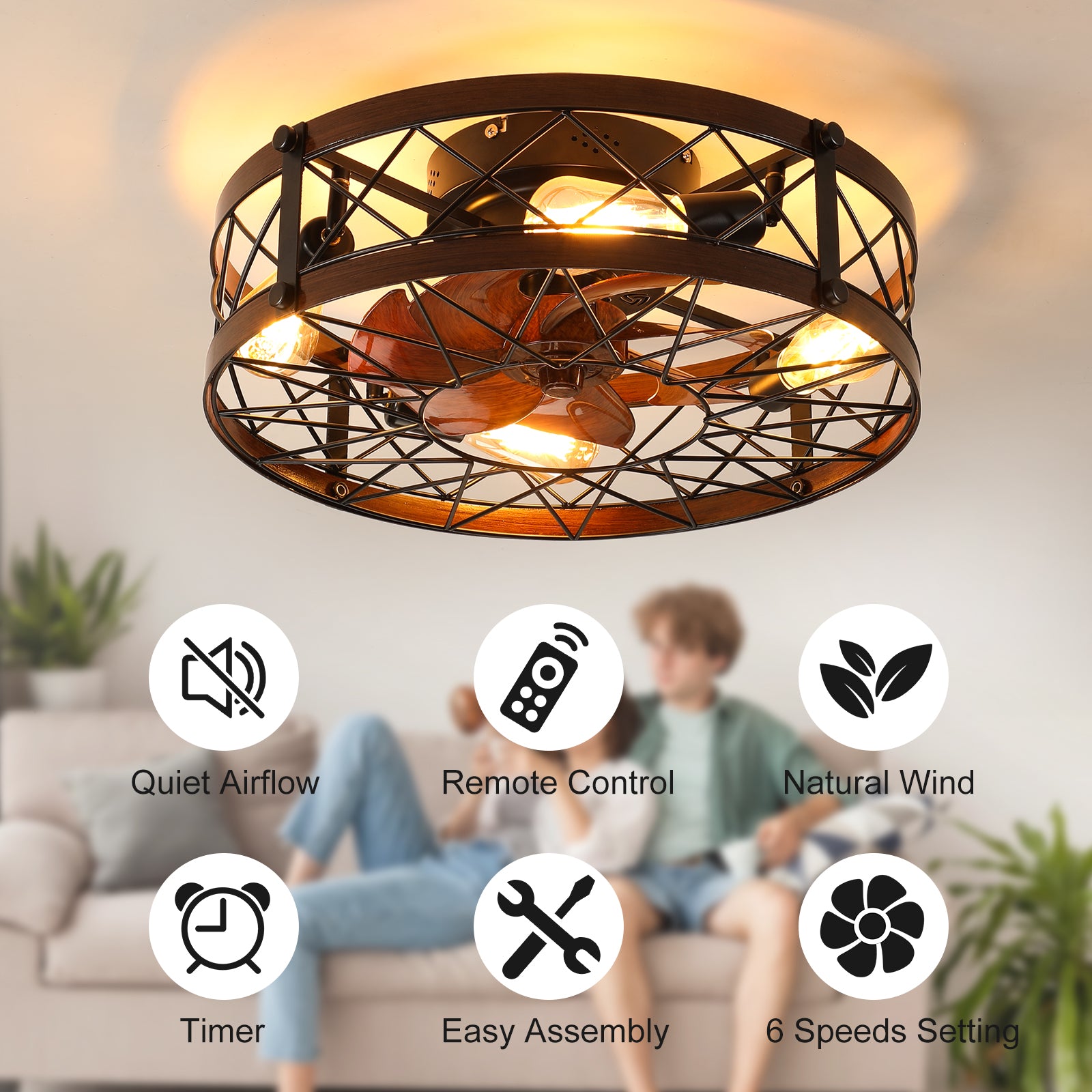 20-Inch Caged Ceiling Fan with Light