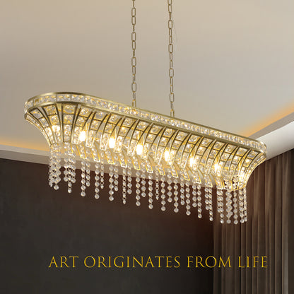 Lustre de plafond ovale en cristal pour îlot de cuisine moderne couleur champagne doré 
