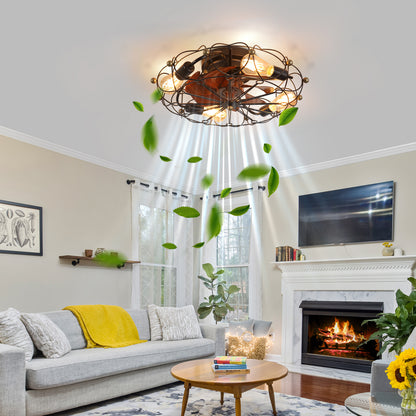 Low-Profile Caged Ceiling Fan with Light