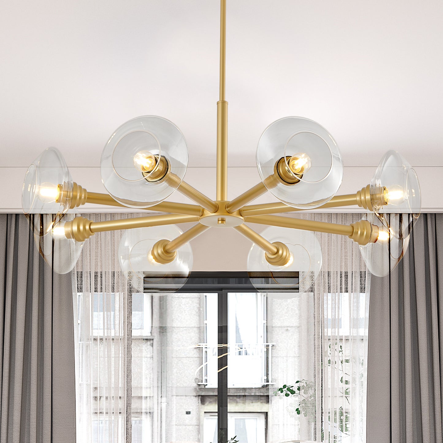 Modern Gold Sputnik Chandelier with Clear Glass Shades (Bulb Not Included)