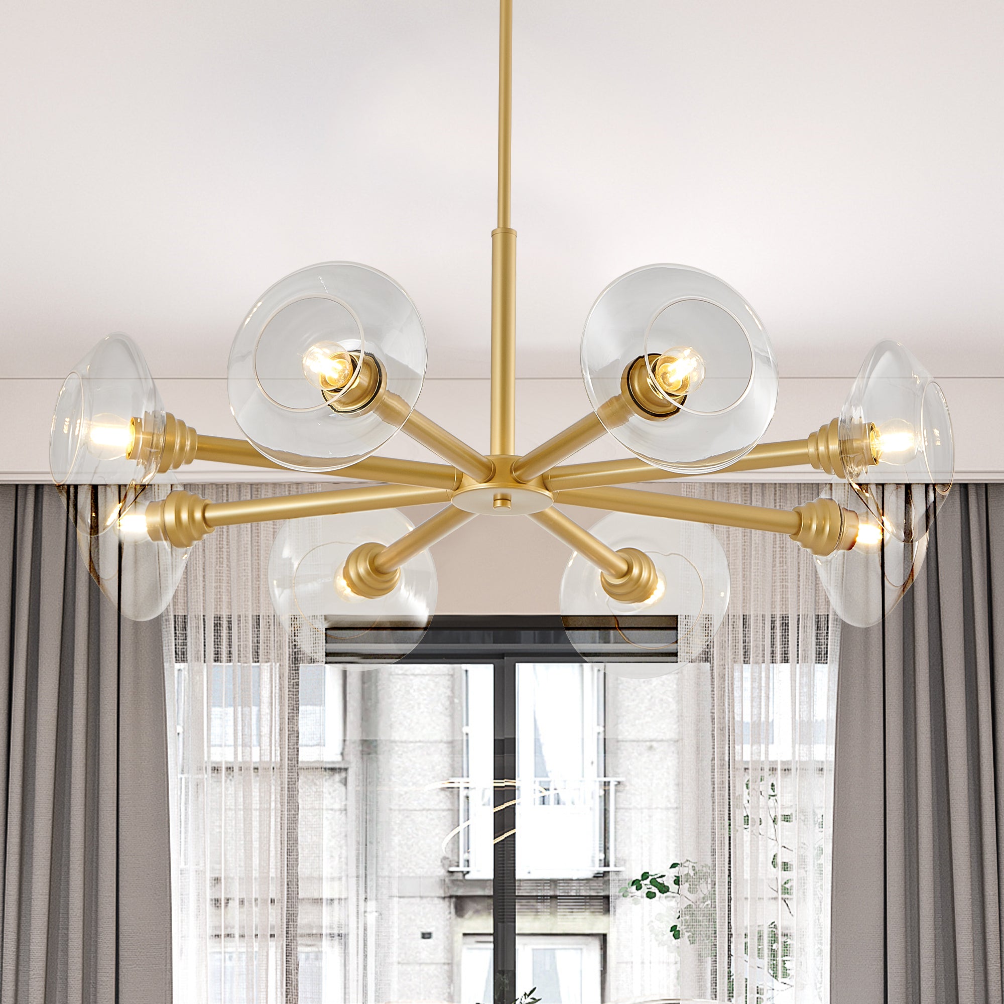 Modern Gold Sputnik Chandelier with Clear Glass Shades (Bulb Not Included)
