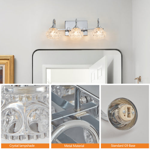 17" Brushed Nickel Finish Vintage Crystal Vanity Light   (No Bulbs)