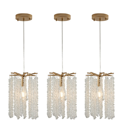 Lot de 3 lampes suspendues en cristal de luxe, lustre élégant avec finition dorée et design en perles en cascade (sans ampoules) 