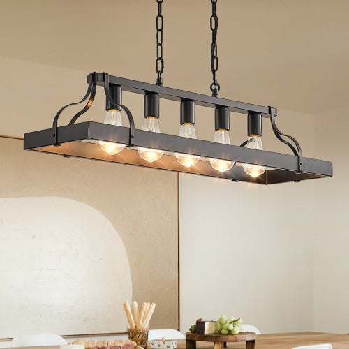 34" Black Industrial Pendant Light -Modern Farmhouse Elegance
