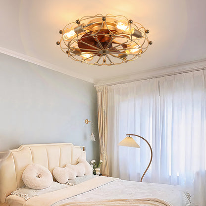 Low-Profile Caged Ceiling Fan with Light