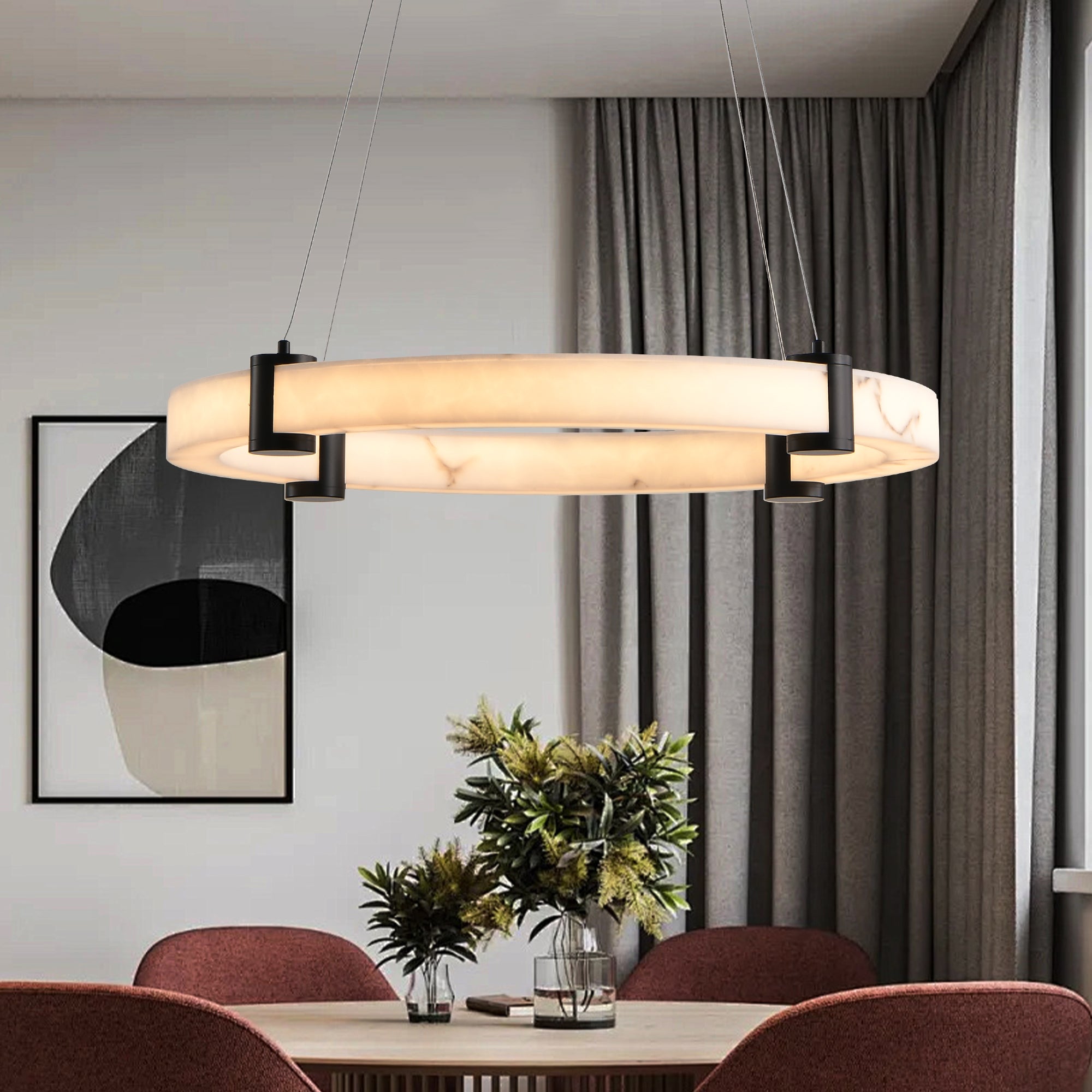 Suspension LED moderne, anneau en résine avec finition imitation marbre 