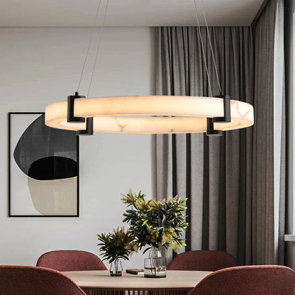 Suspension LED moderne, anneau en résine avec finition imitation marbre 