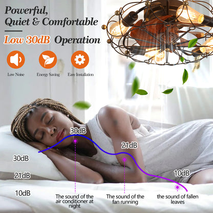 Low-Profile Caged Ceiling Fan with Light