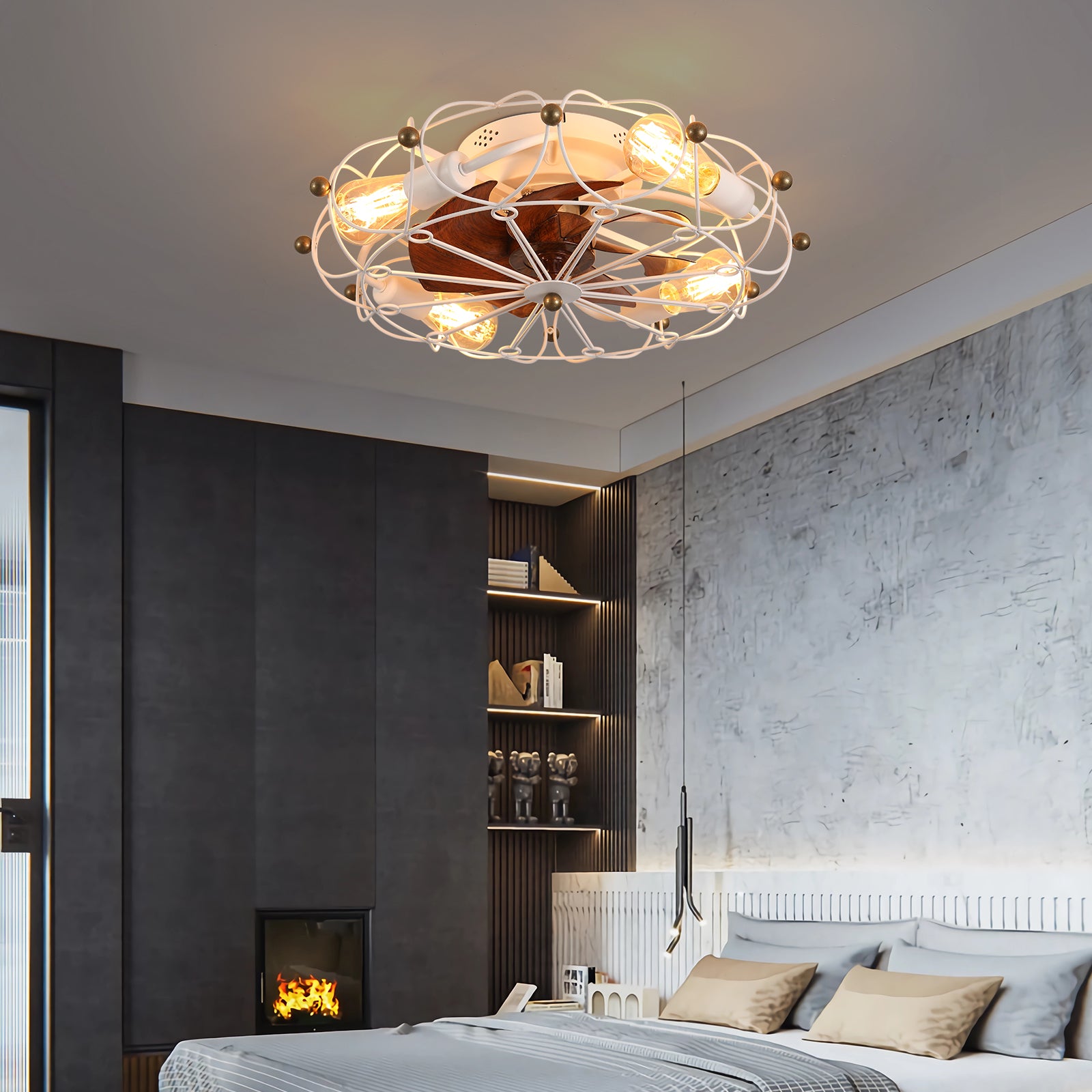 Low-Profile Caged Ceiling Fan with Light