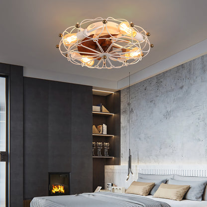 Low-Profile Caged Ceiling Fan with Light