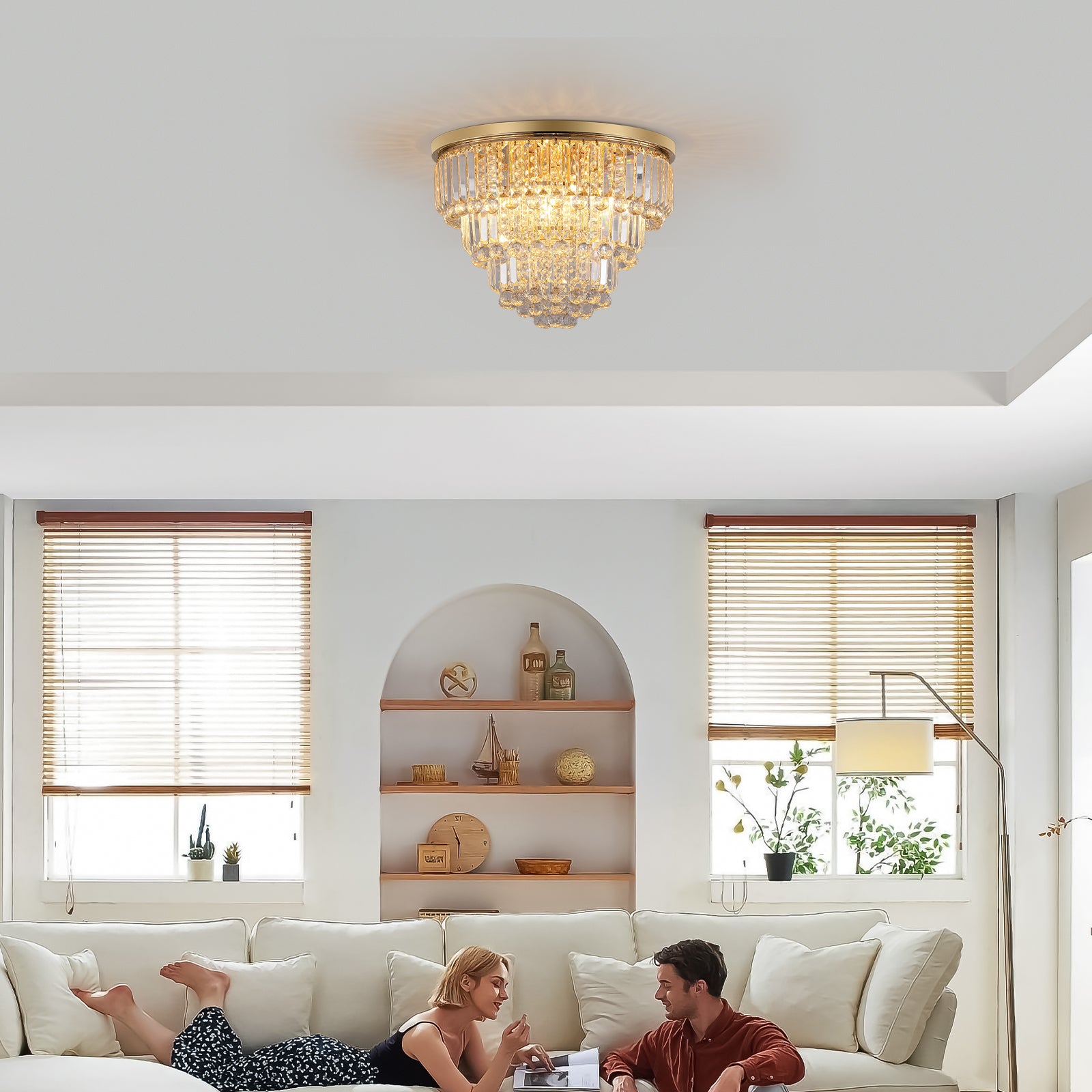 Gold Crystal Chandelier – Contemporary Luxury Ceiling Light Fixture