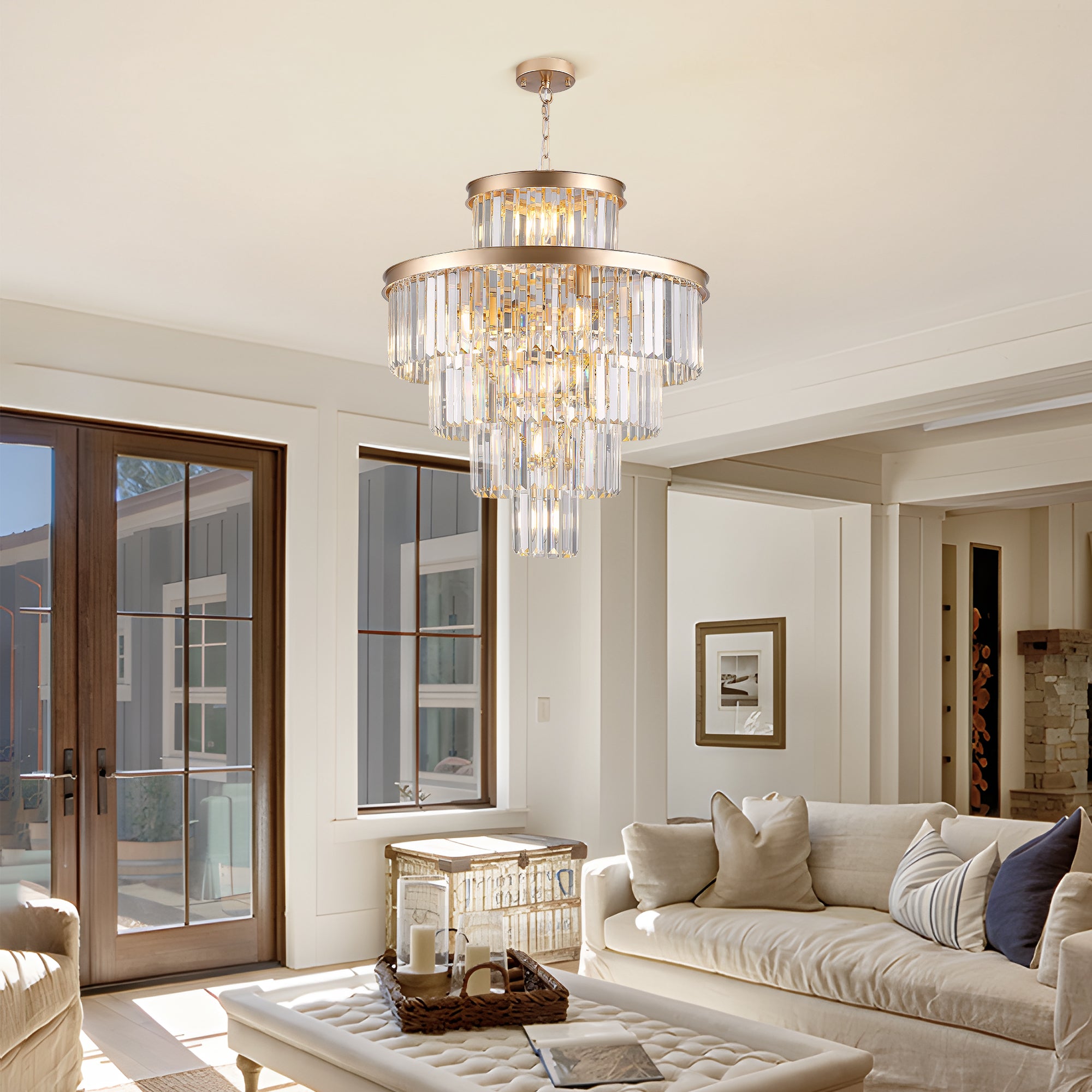 Golden Luxury Crystal Chandelier – Modern Ceiling Light Fixture