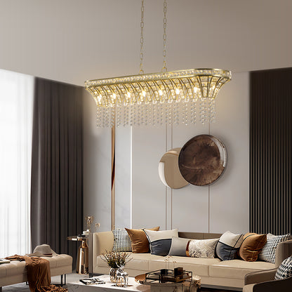 Lustre de plafond ovale en cristal pour îlot de cuisine moderne couleur champagne doré 