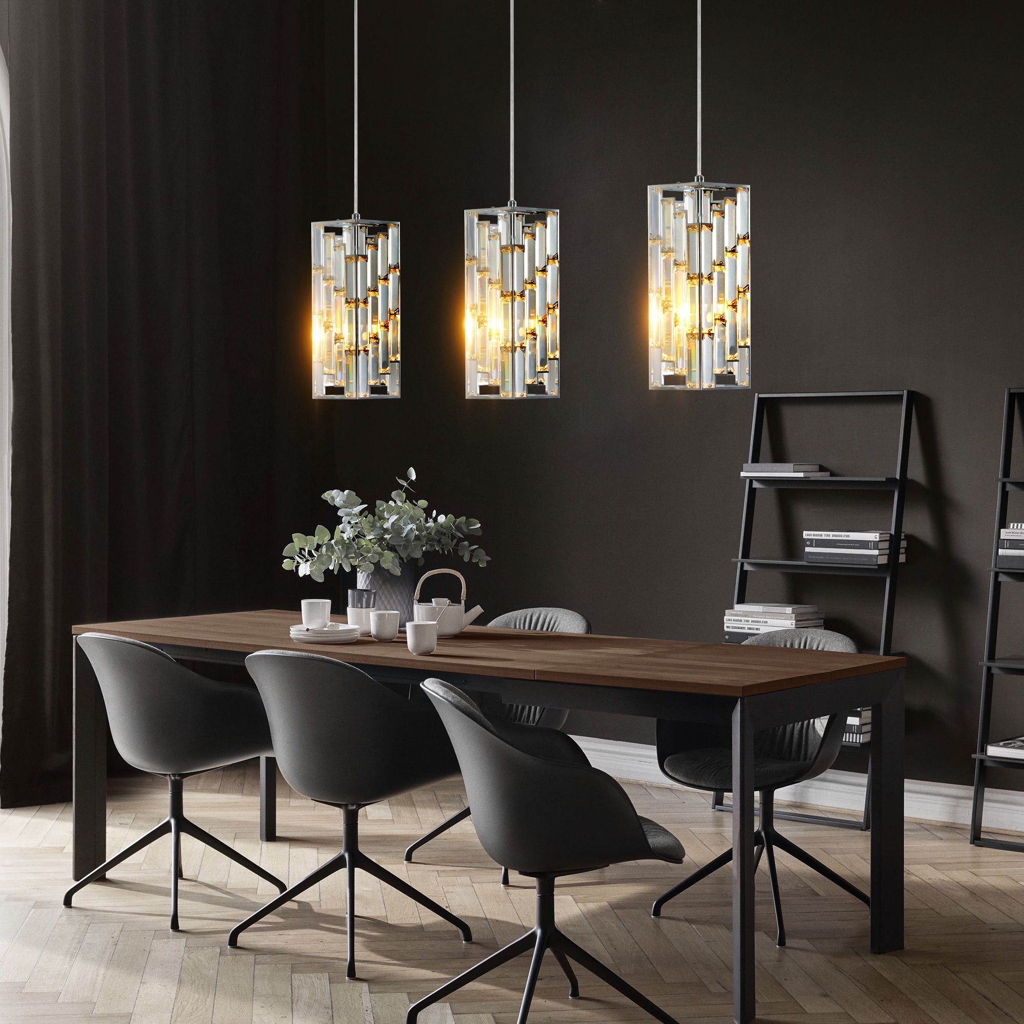 Modern Crystal Pendant Lights – Set of 3 Adjustable Ceiling Fixtures