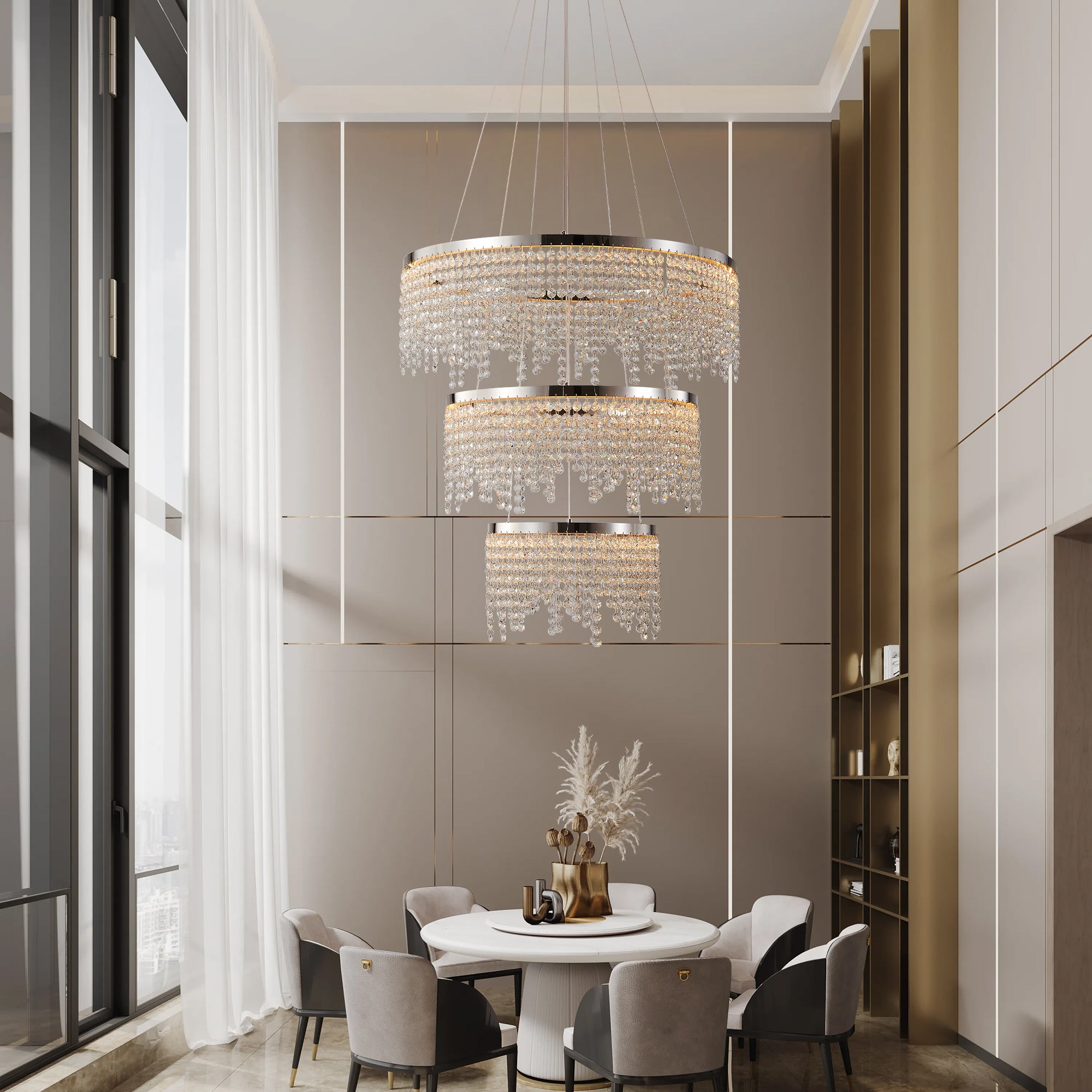 23.6-inch Fancy hanging ceiling lamps luxury modern pendant light crystal chandelier