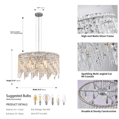 Luxurious Silver Crystal Chandelier -Timeless Elegance &amp; Modern Glamour