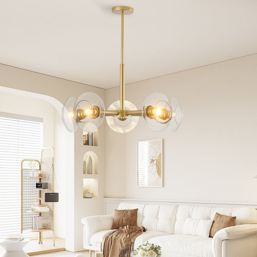 Modern Gold Sputnik Chandelier with Clear Glass Shades (Bulb Not Included)