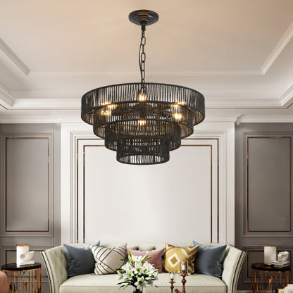 24" Woven Hemp Rope Chandelier -Boho Farmhouse Elegance