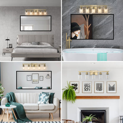 Golden  Vanity Light with Clear Glass Shades (No Bulbs)