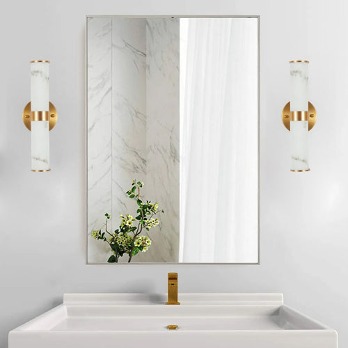 Modern Marble-Effect Wall Sconces – Set of 2