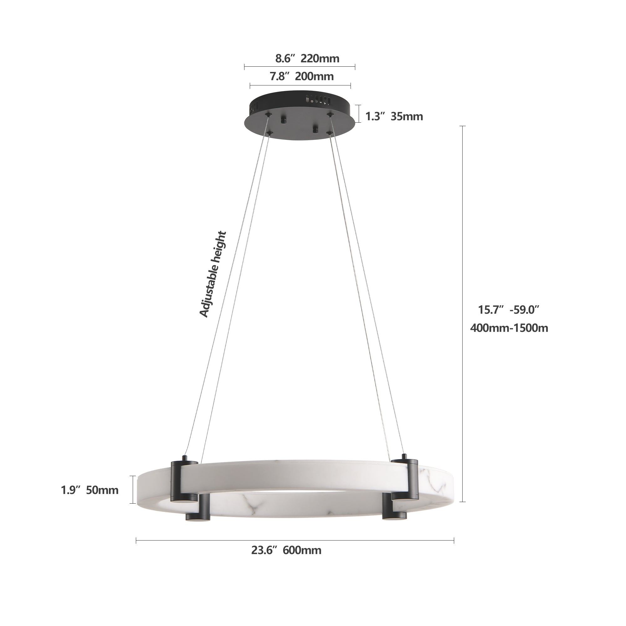 Suspension LED moderne, anneau en résine avec finition imitation marbre 