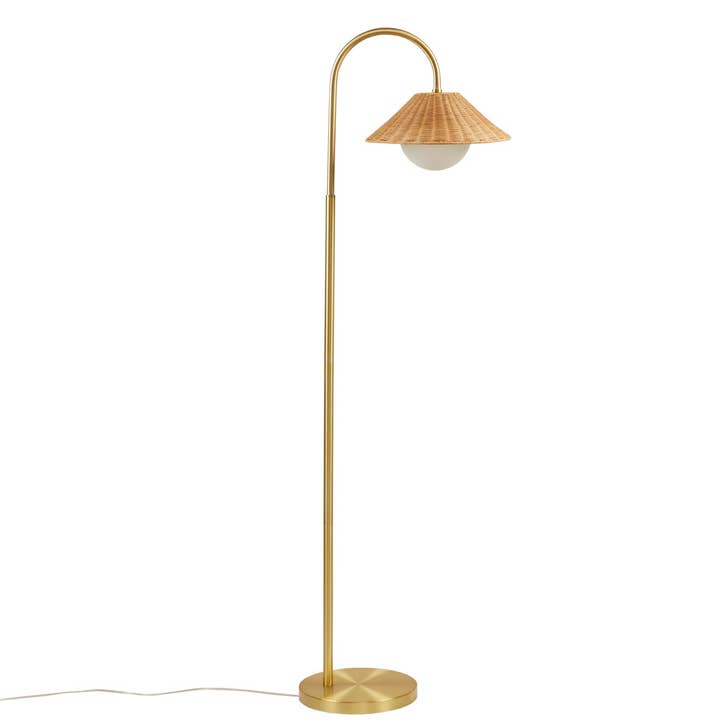 Rattan Weave Shade Floor Lamp, Gold/Natural