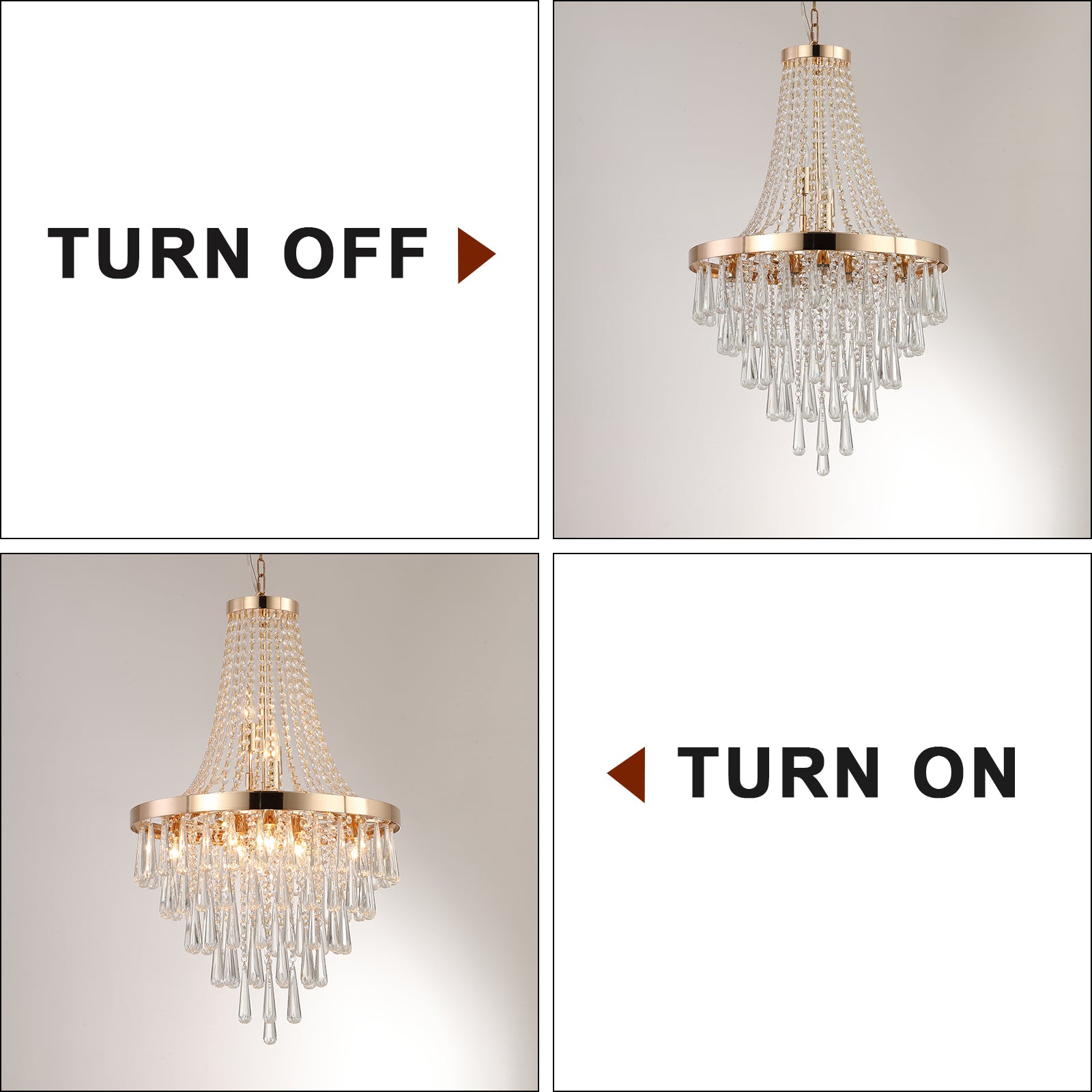 Gold Crystal Chandelier – Large Contemporary Luxury Ceiling Fixture